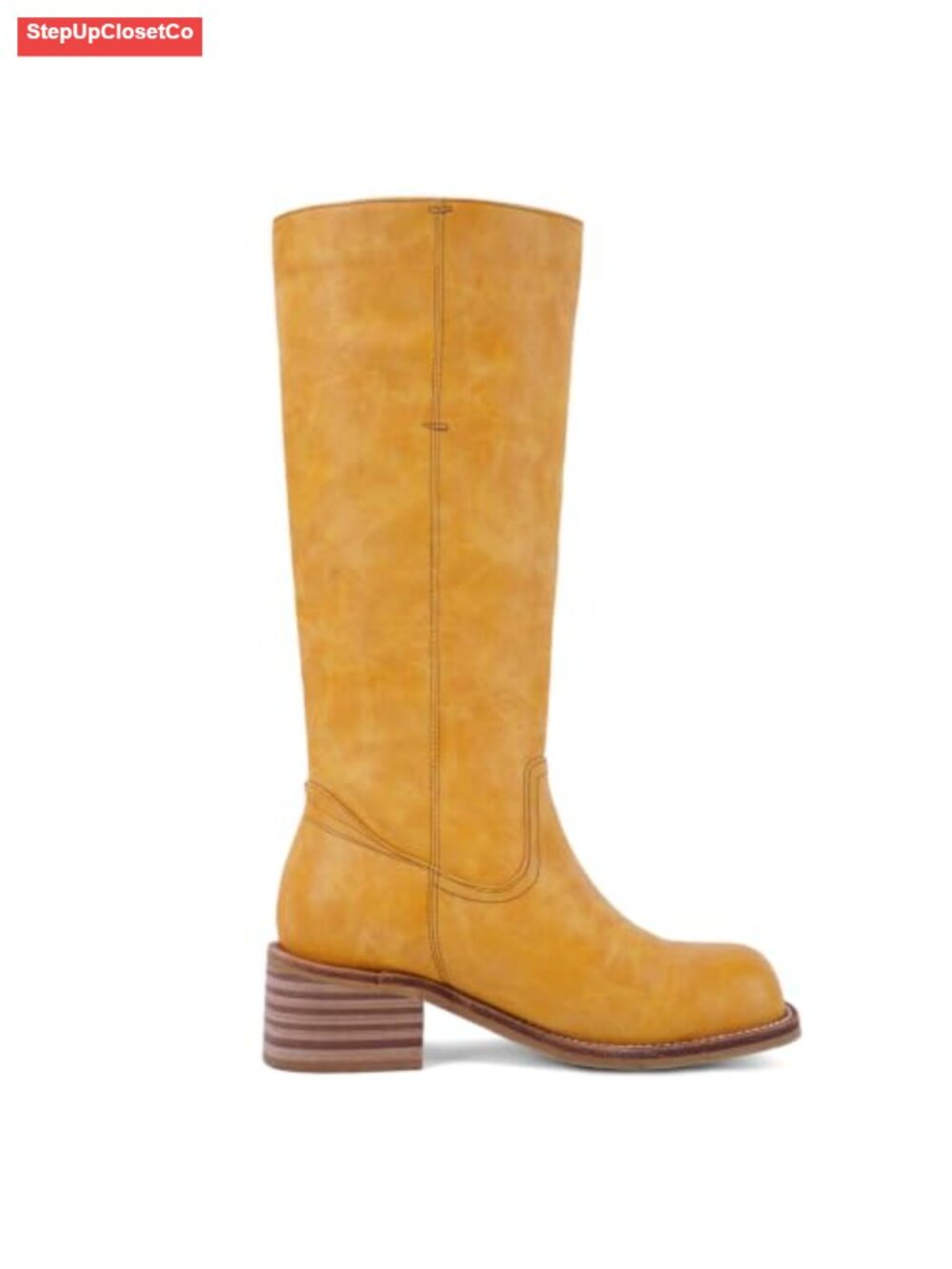 Women's Knee High Boots Chunky Block Heel Square Toe Low Heel Faux Leather
